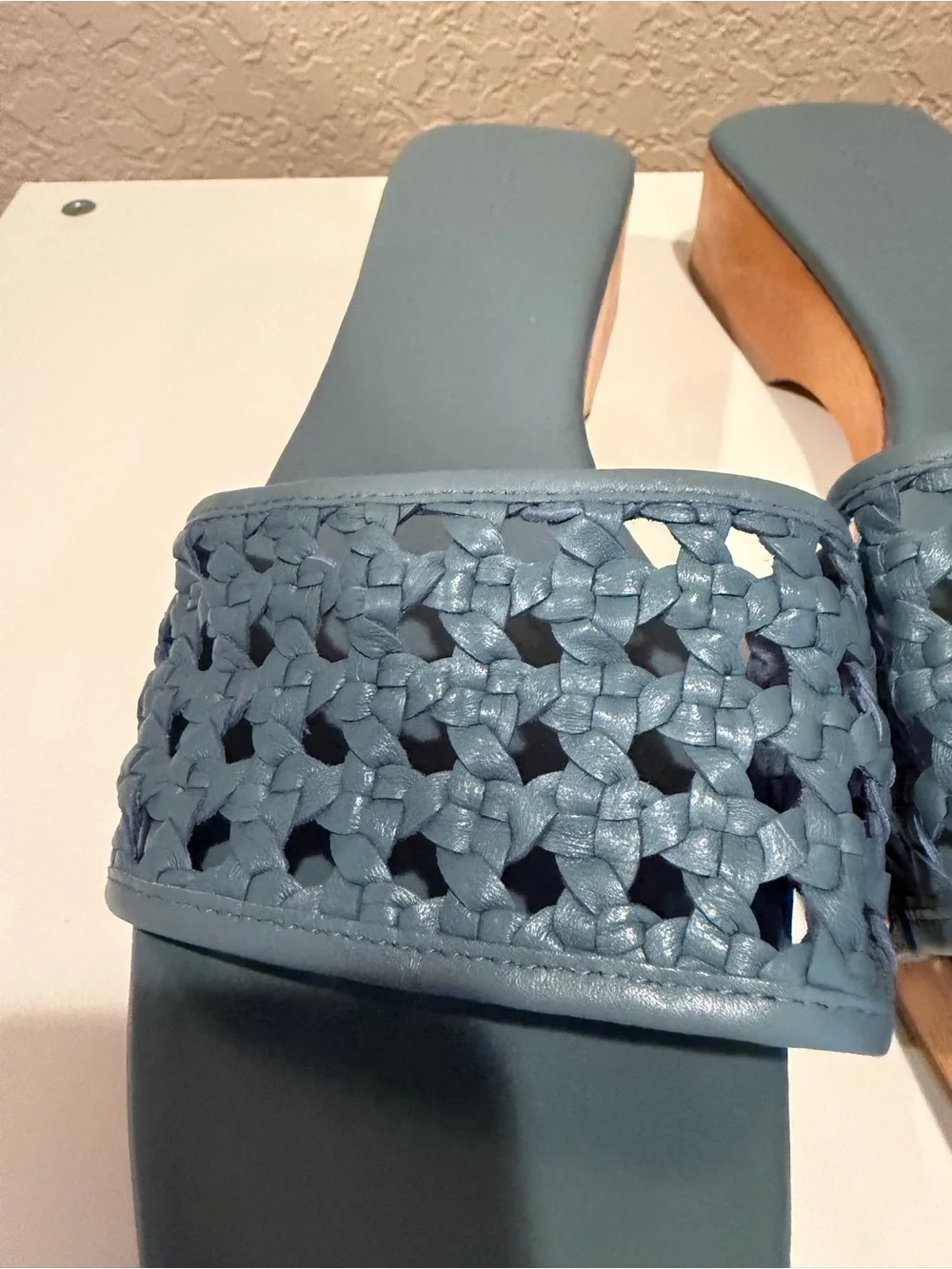 Tory Burch Woven Slide Sandals in Dusty Blue
